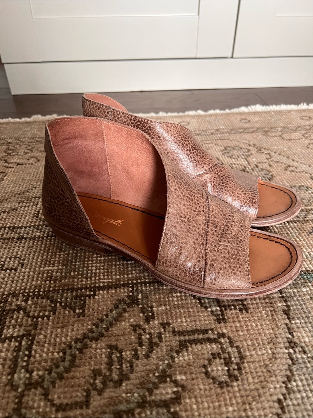 Free People Mont Blanc Pebbled Leather Open-Side Sandals in Taupe Brown